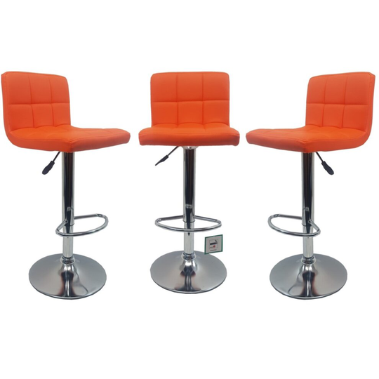 3 X Orange "Modena" Faux Leather Bar Stools, swivel height adjustable Set of 3
