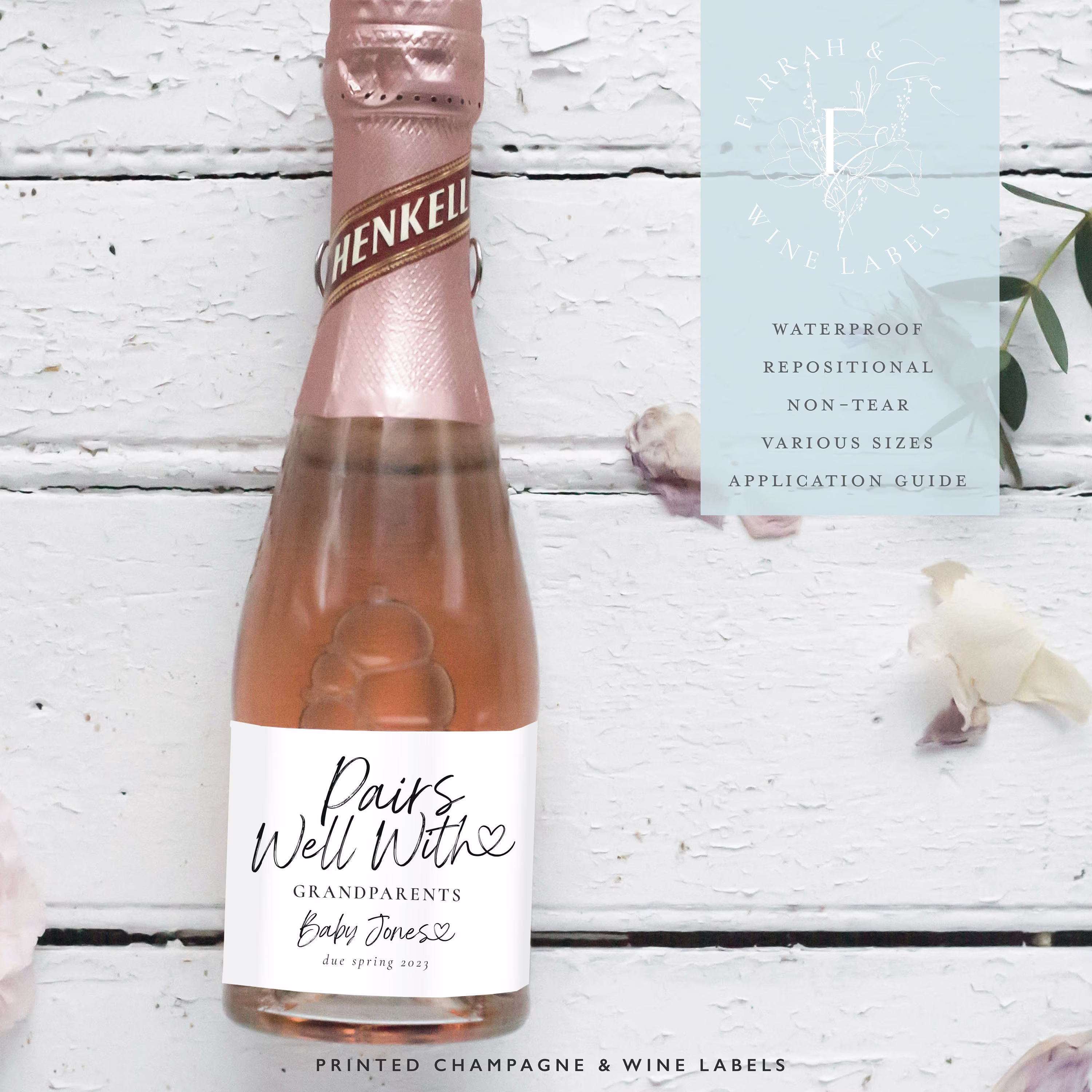 Personalised Pregnancy Announcement Champagne Labels, Pairs Well With Grandparents, Aunties, Uncles |Baby Wine Label |Pairs