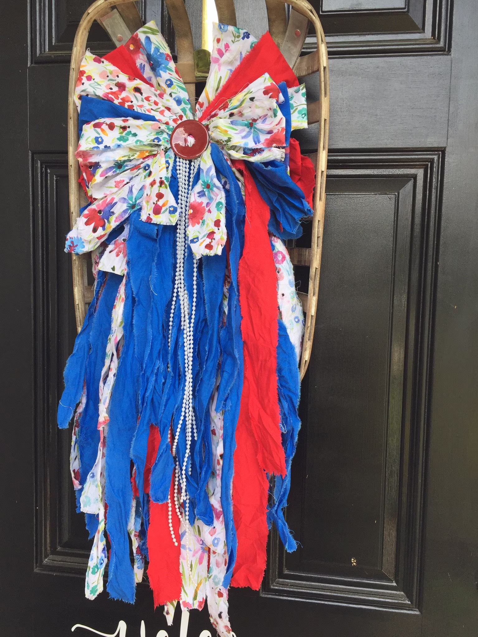 Ragbow, Multi Color Vintage Bow, Victorian Rag Wreath Attachment, Summer Floral Spring Ragbow, Designer Ragbow