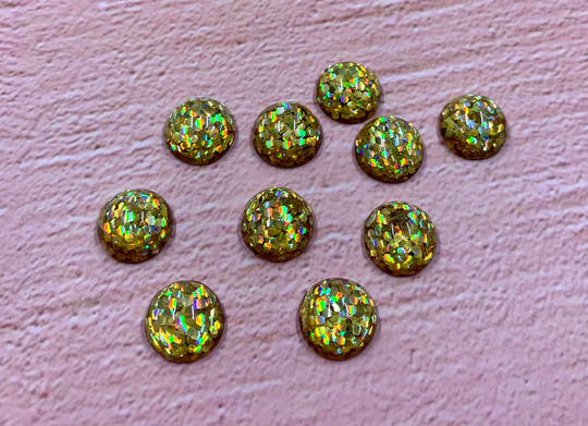 10mm Gold Glitter Flat Back Resin Cabochons