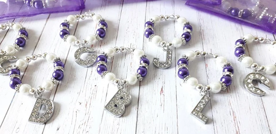 Purple Rhinestone Initial Wine Glass Charm Favour/Gift - Wedding/Hen Party/Birthday/Anniversary