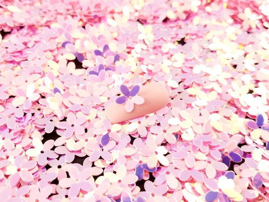 Pink Flower Blossom Iridescent Sequins Glitter, 10mm Resin Supplies Mold Embellishment, Slime, Nail Art Glitter