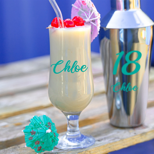 Personalised 18Th Birthday Cocktail Shaker With Matching Pina Colada Glass | Eighteenth Bday Gift Mixer & Strainer At Home Bar