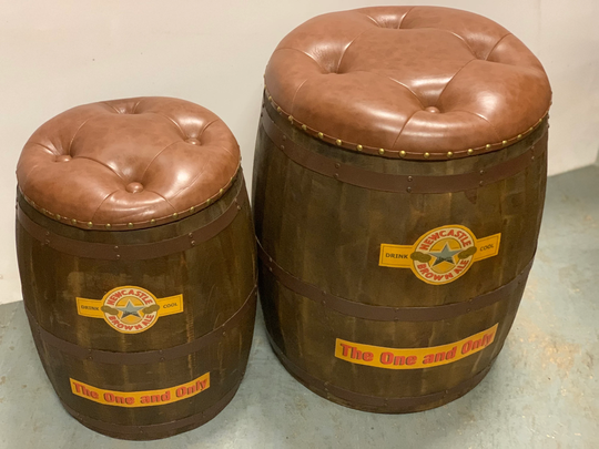Newcastle Brown Ale Wooden Beer Barrel Storage Stool Garden Bar Patio Man Cave Girl Whisky Barrel Stool