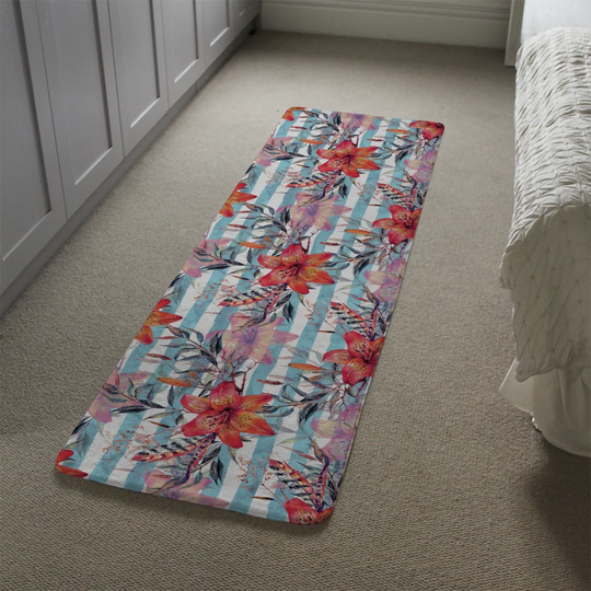 Matheson Bouquet of Watercolour Tiger Lilies Designer Shaggy Red/Light Blue/Grey Rug
