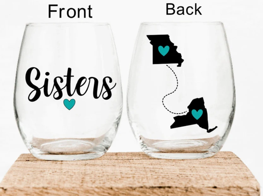 Wine Glass, Sisters Custom Personalized, Gift For Sister, Birthday, Sister Long Distance, Personalized Wine Glass