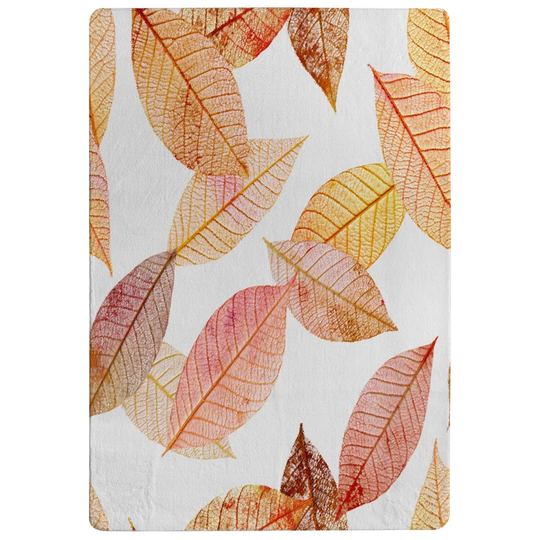 Granville Autumn Toned Skeleton Leaves Designer Shaggy Orange/Ivory Rug