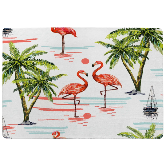 Palouse Flamingo and Palm Trees Designer Shaggy Red/Green/White Rug