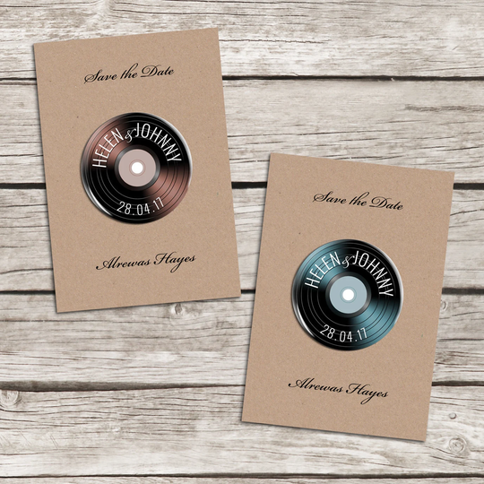 Vinyl Design Save The Date Magnets, Record Magnets, Date Cards, Personalised Wedding Stationery With Envelopes, Music Themed