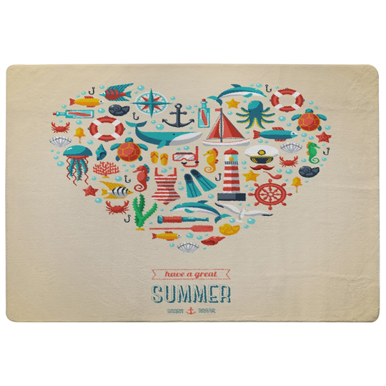 Gunter Love Heart of Sealife and Nautical Items Designer Shaggy Tan/Orange/Blue Rug