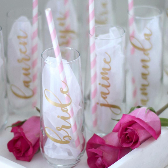 Personalized Champagne Flutes - Bridesmaid Proposal Ideas - Party Gift Gold Glasses