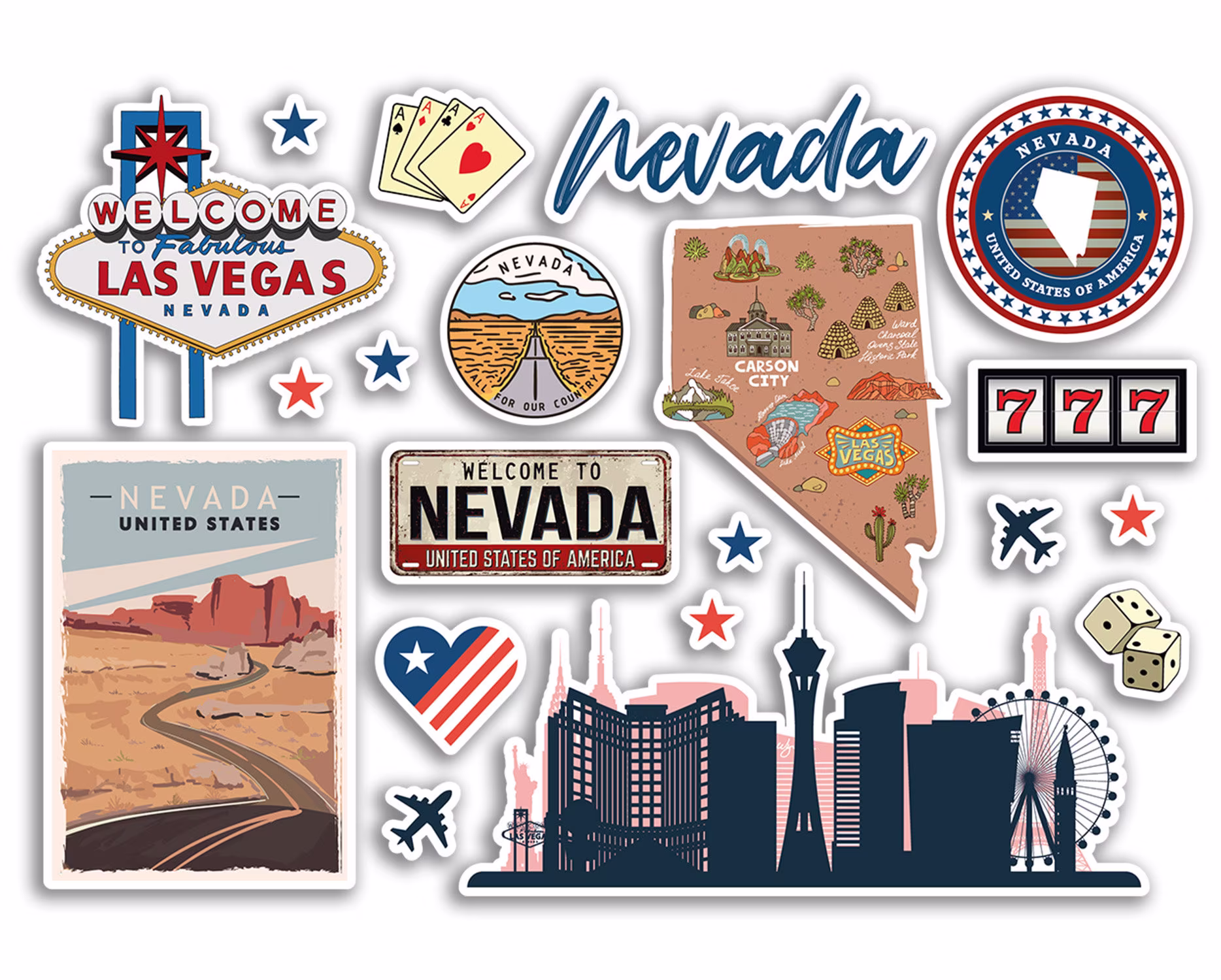 A5 Sticker Sheet Nevada Landmarks Vinyl Stickers - Usa America Vegas States Airport Stamps Skyline Flag Map Travel Holiday Scrapbook #79192