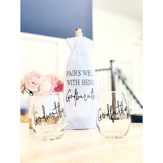 Pairs Well With Being Godparents Proposal, Godparent Wine Bag & Glass, Gift, Will You Be My Godparents Madrina Padrino Proposal
