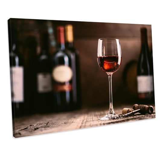 Red Wine Glass Bottles Drinks Bar - Wrapped Canvas Photograph