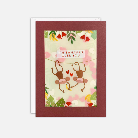 Monkeys Bananas Over You Valentine's Day Card With Paper Confetti - Shakies By James Ellis