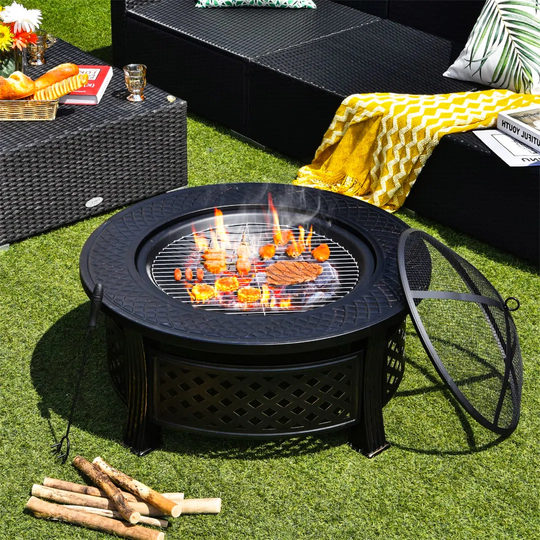 Bulle 50Cm H x 81Cm W Steel Wood Burning Outdoor Fire Pit Table with Lid