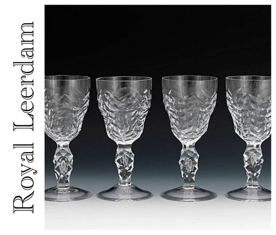 6 Vintage Crystal Cordial Glasses, Royal Leerdam Netherlands Cut Glass Liqueur Glasses with Bubble Stems, Mid Century Stemware Wedding Gift