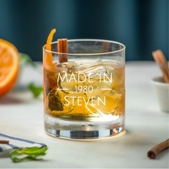 Personalised Engraved Etched Heavy Base Old-Fashioned Whisky Glass, Scotch Glasses, Whiskey Glasses Birthday Gift, Fathers Day - Made In