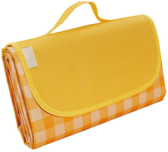 New Large Picnic Beach Mat Camping Travel Folding Waterproof UK | Yellow Check