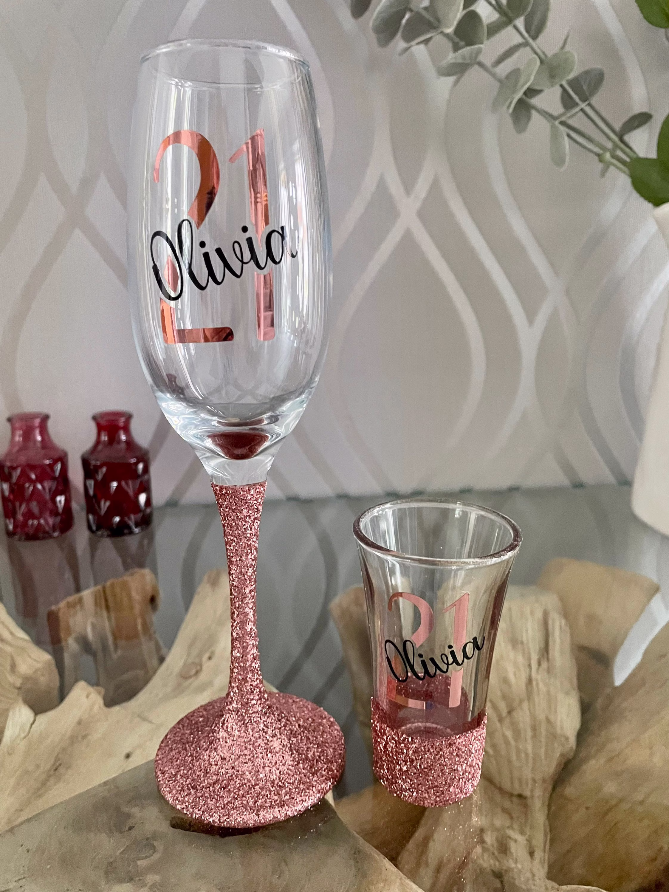 Personalised Glitter Stem Birthday Glass|Champagne Flute | Gin Glass/Balloon Special Birthday| Prosecco Glass Glass