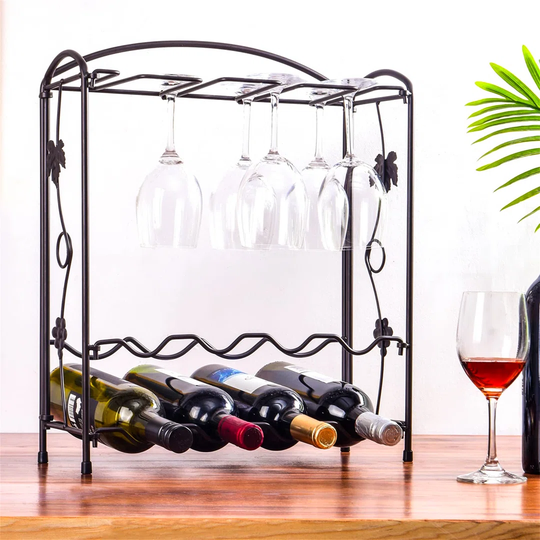 Naber 8 Bottle Tabletop Wine Bottle and Glass Rack in Black