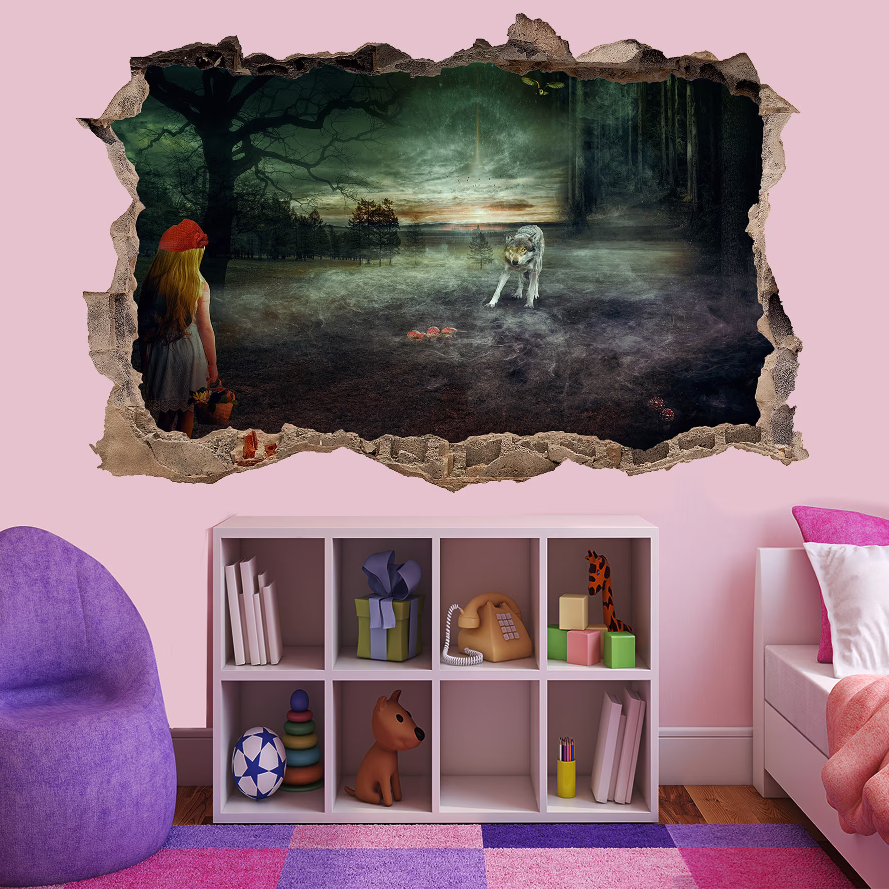 Dark Forest Girl & Wolf Story Wall Sticker Art Poster Mural Transfer Decal Print Room Home Nursery Office Shop Decor Id453