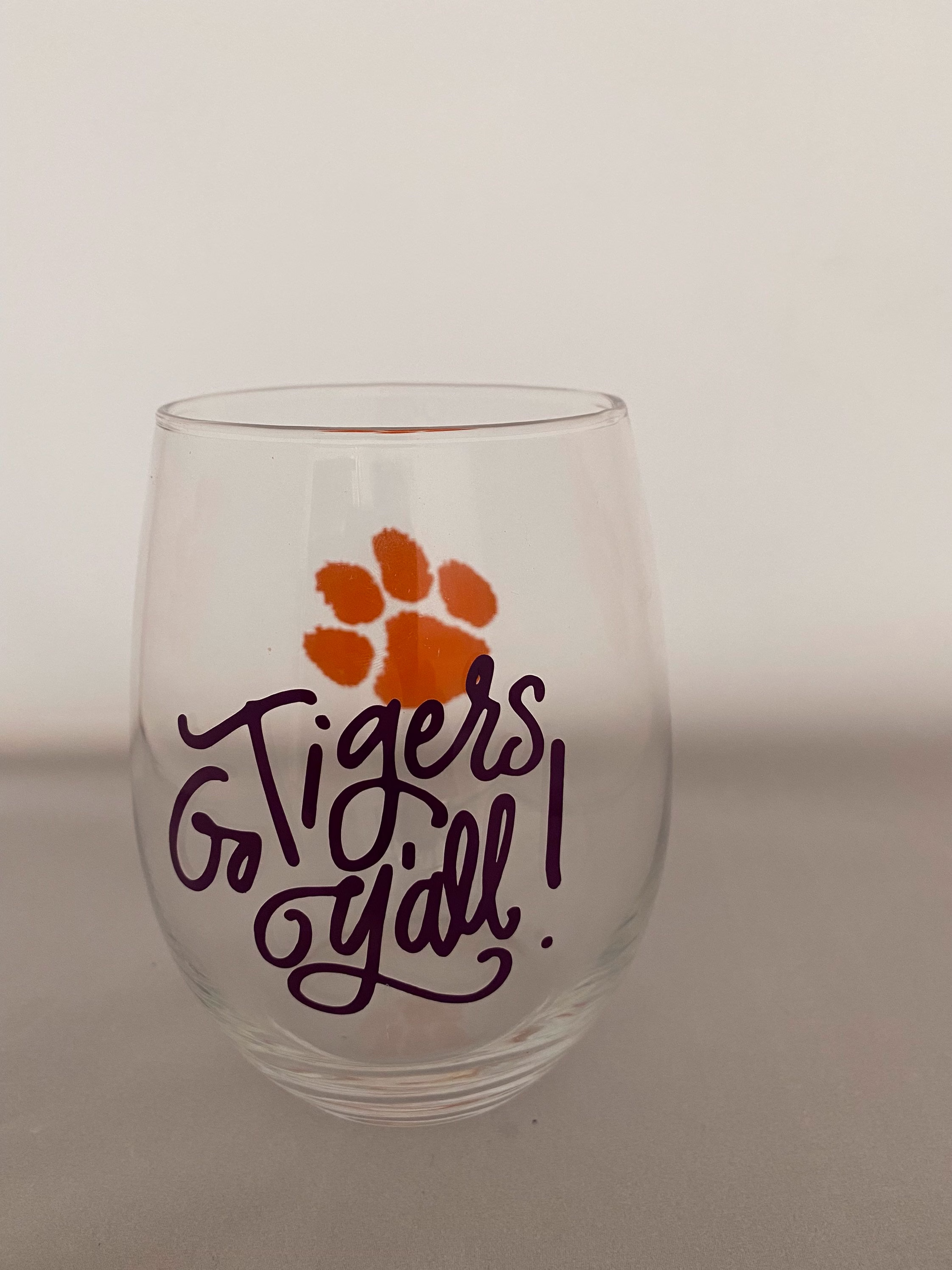 Clemson Stemless Wine Glass