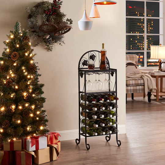 Milligan 15 Bottle Floor Wine Bottle & Glass Rack in Black