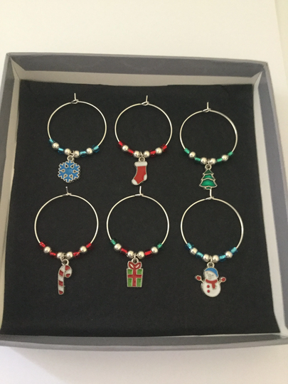 Christmas Wine Glass Charms /Wine Charm Set/Table Decor Hostess Gift Lover