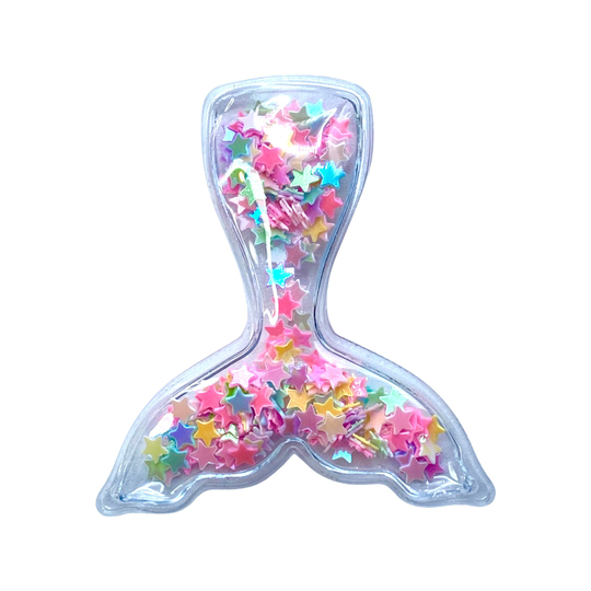 Rainbow Mermaid Tail 50x56mm Soft Star Glitter Filled Resin Shaker, Embellishments For Diy Headbands, Hair Bow Center, Flat Back Shaker Pack