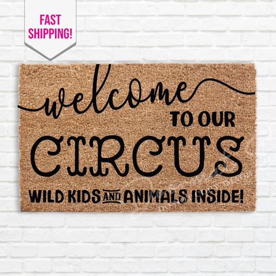 Welcome To The Circus Wild Kids Animals Inside Doormat, Funny Flocked Coir Door Mat, Outdoor Custom Personalized Mat