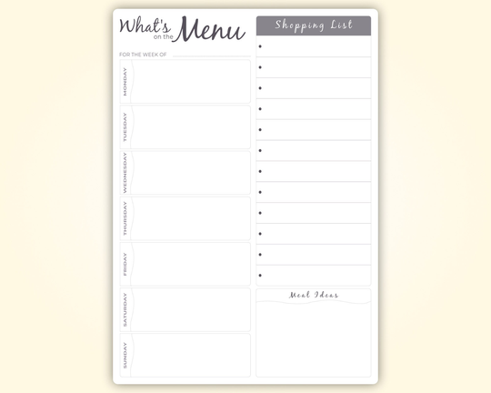 Weekly Family Menu Meal Planner A3 Whiteboard - Dry Wipe Clean Board Shopping List & Ideas