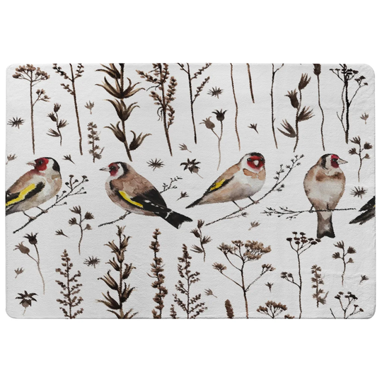 Hobart Goldfinches and Autumn Dry Plants Designer Shaggy Black/Ivory Rug