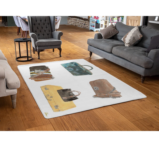 Tinsley Handbag Collage Designer Shaggy White/Brown Rug