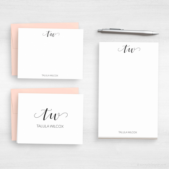 Personalized Monogram Stationery - Notecard & Notepad Set 2 Initial Writing Paper Simple Classy For Her #202