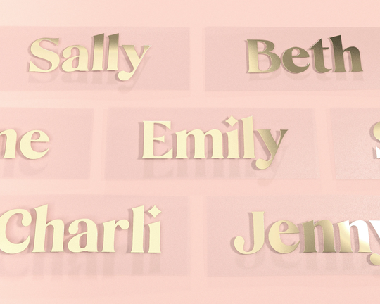 Personalised Name Sticker Decals in Metallic Chrome Foil Vinyl Retro Font For Wedding Place Cards Labelling Favours Gifts Gold Silver