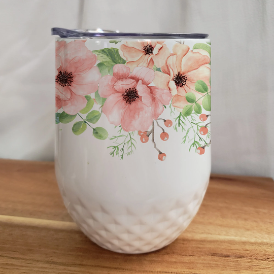 Pink Floral Watercolor Stainless Steel Wine Tumbler