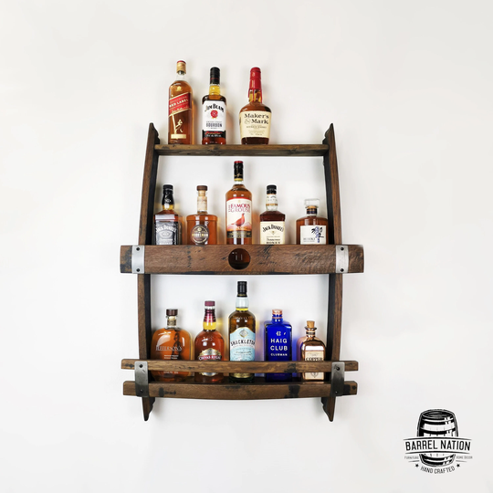 Oak Whiskey Barrel Liquor Cabinet, Shelf, Wall Mounted Gin Bar, Home Wine Rack, Cocktail Drinks Rack - Handcrafted in UK