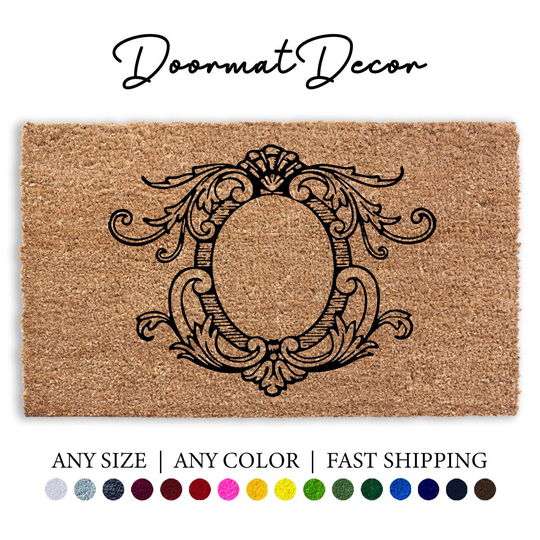 Regal Vintage Frame Doormat, Flocked Coir Outdoor Welcome Mat, Personalized Door Custom Border