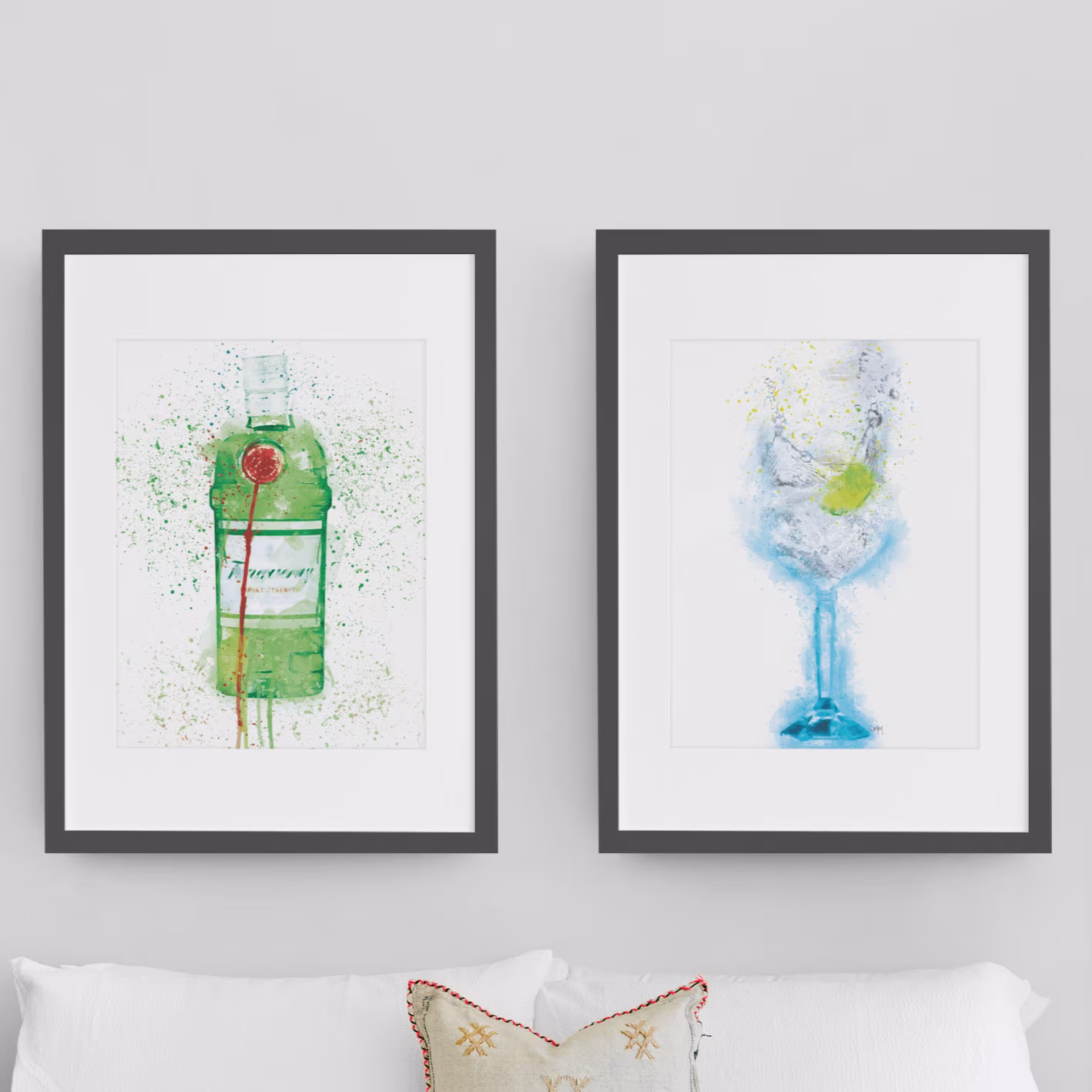 Gin Glass & Bottle Set Of 2 Wall Art Prints