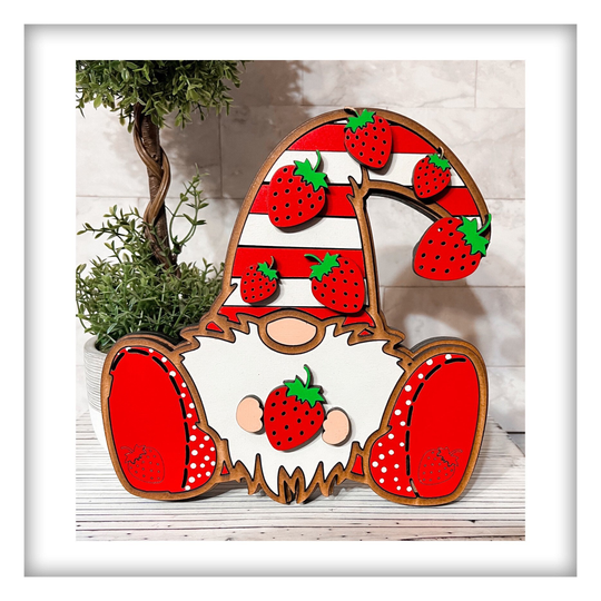 strawberry Gnome Sign, 3D Sign, Summer Signs, Tiered Tray Decor