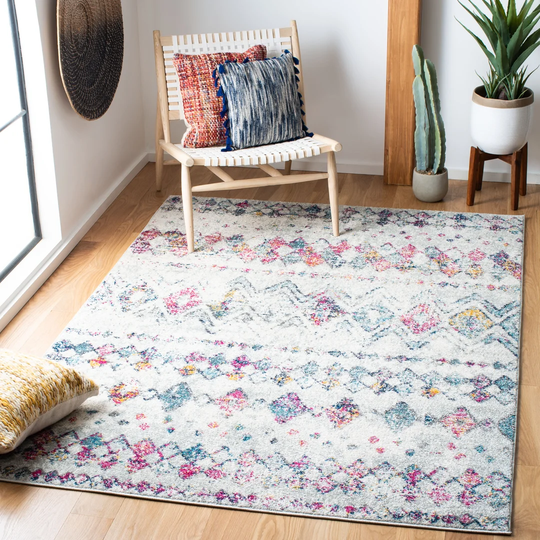 Tabares Looped/Hooked Ivory/Blue/Pink Rug