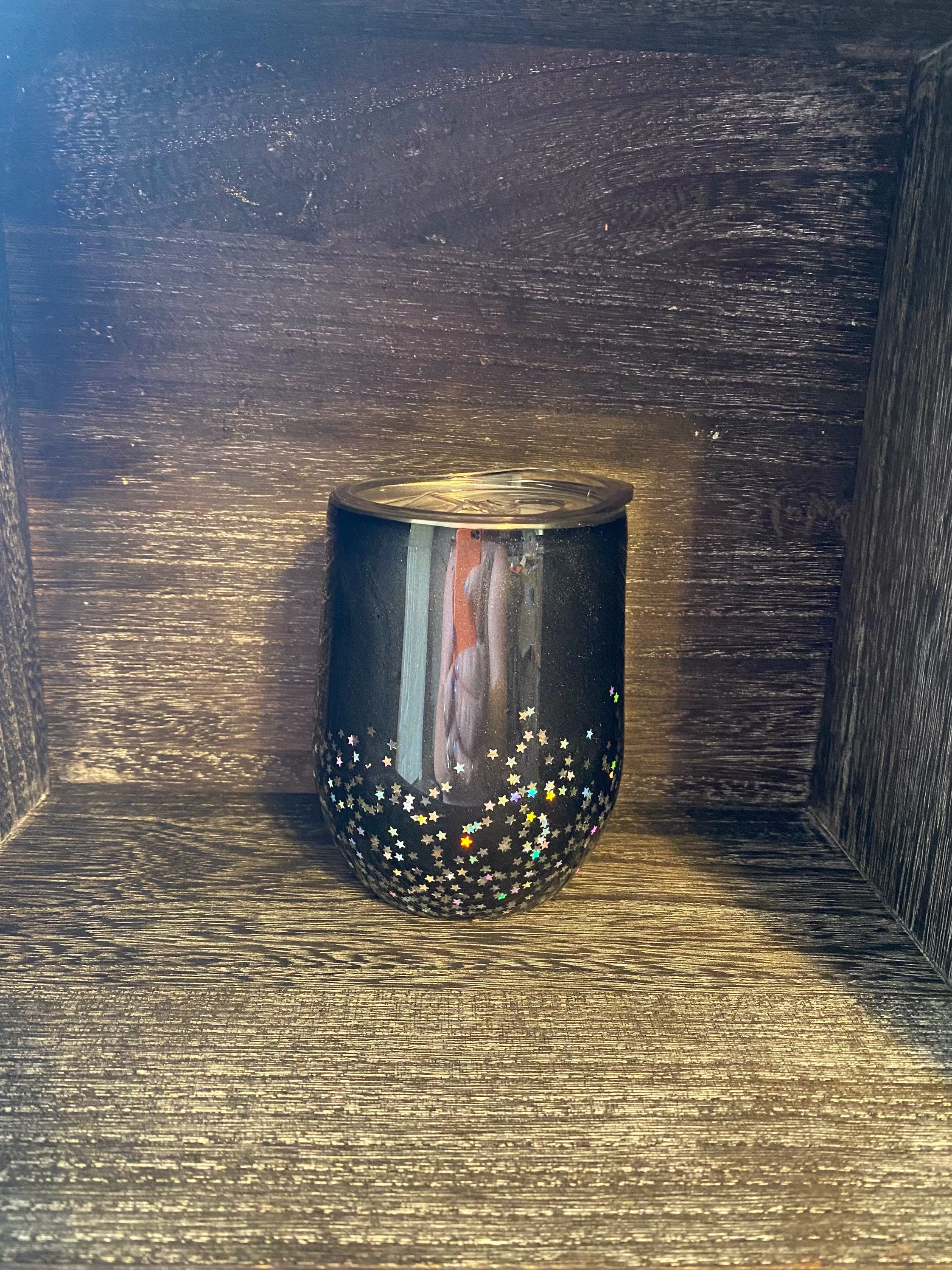 Black Starry Night Stemless Wine Glass