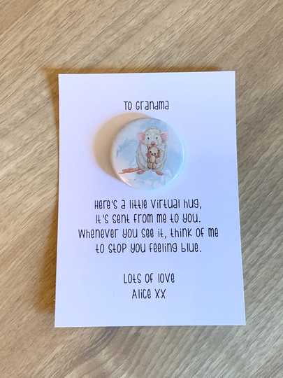 Personalised Virtual Hug | Badge Magnet Special Keepsake Isolation Token Gift