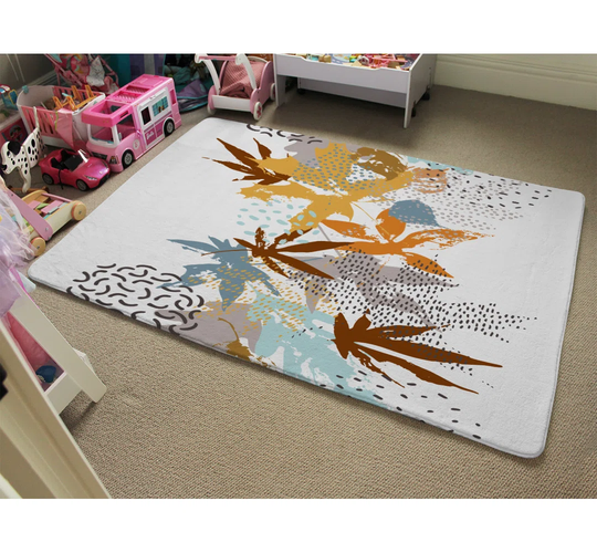 Pabon Japanese Maple Leaves Designer Shaggy Blue/Yellow/Brown Rug