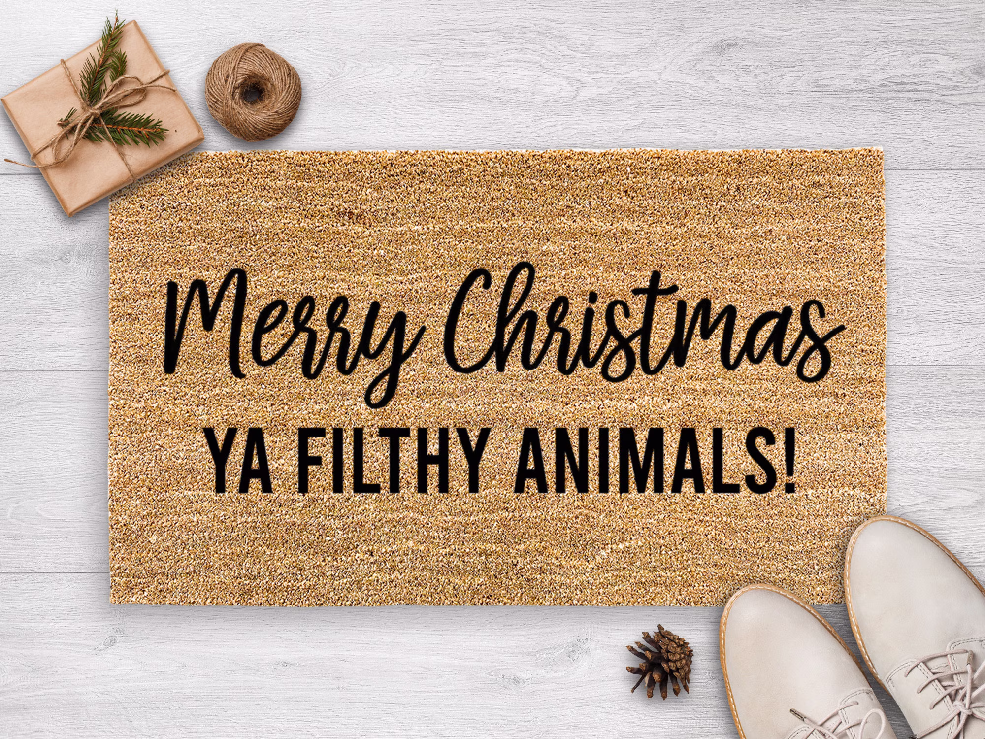 Merry Christmas Ya Filthy Animals - Doormat Holiday Decor Seasonal Gift Funny