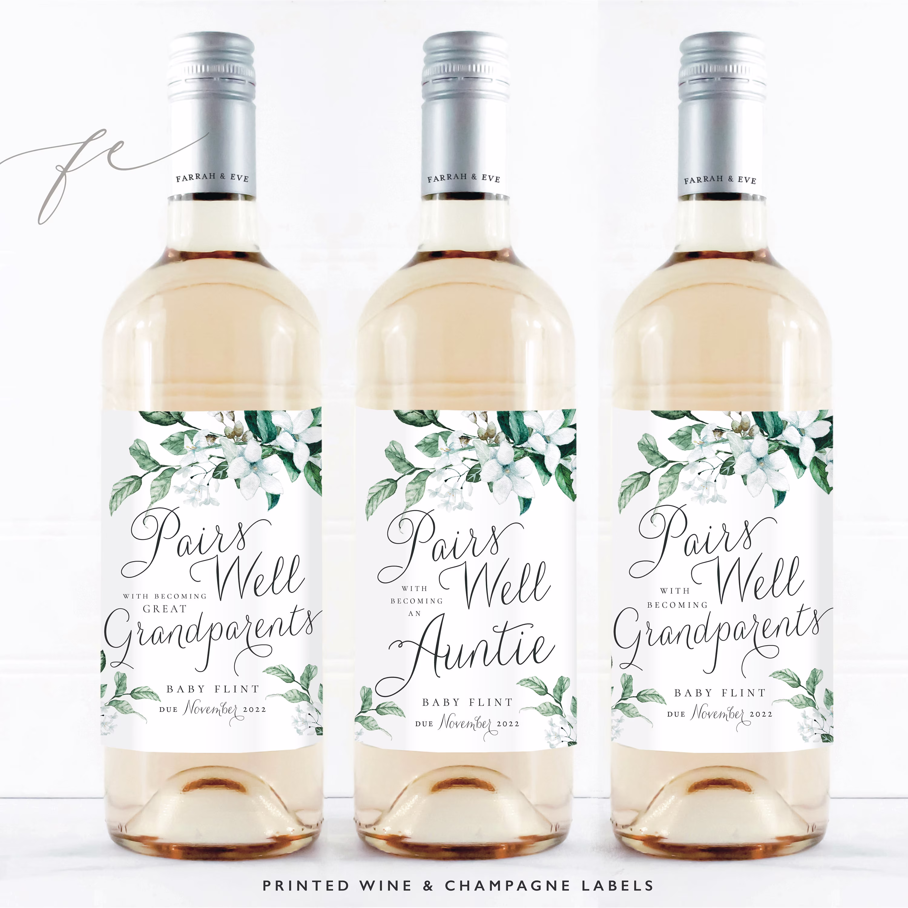 Pairs Well Wine Label | Pregnancy Announcement Labels, Baby Reveal Grandparents, Great Auntie Uncle |Fewl27