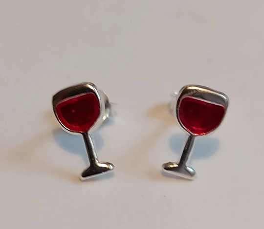 Wine Glass Stud Sterling Silver Earrings/Christmas Gift Ladies Hen Night