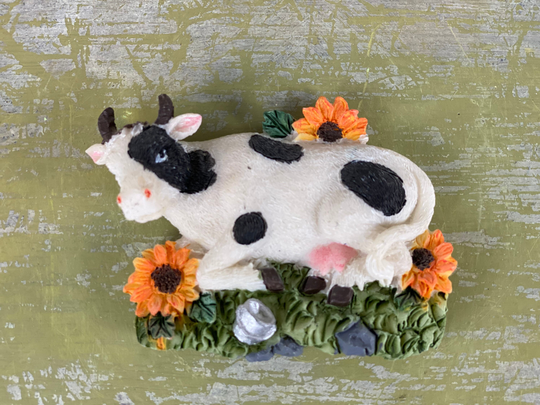 Vintage Holstein Cow Laying in Sunflowers Milk Fridge Magnet 3.5x2.5