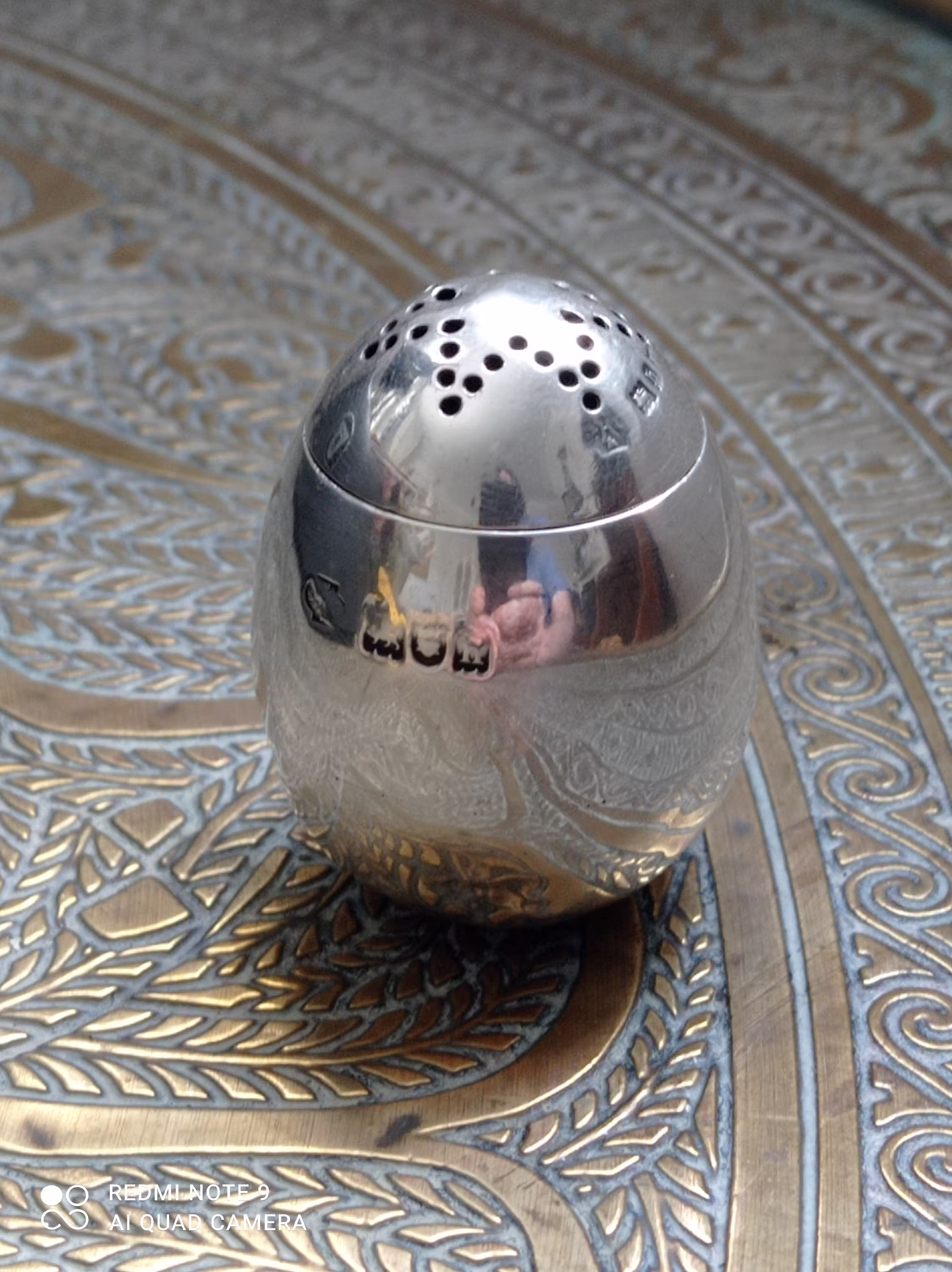 William Hutton & Sons Egg Shaped Sterling Silver Pepper Shaker